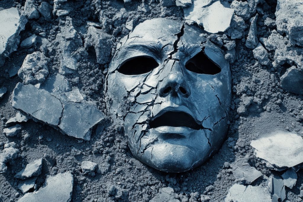 Die Maske fällt und zerbröselt (AI Adobe-Stock lizensiert)